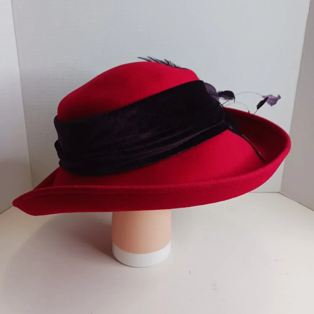 Vintage Derby Hat Fascinator Church Formal Wool Hat Red Purple - Picture 6 of 14